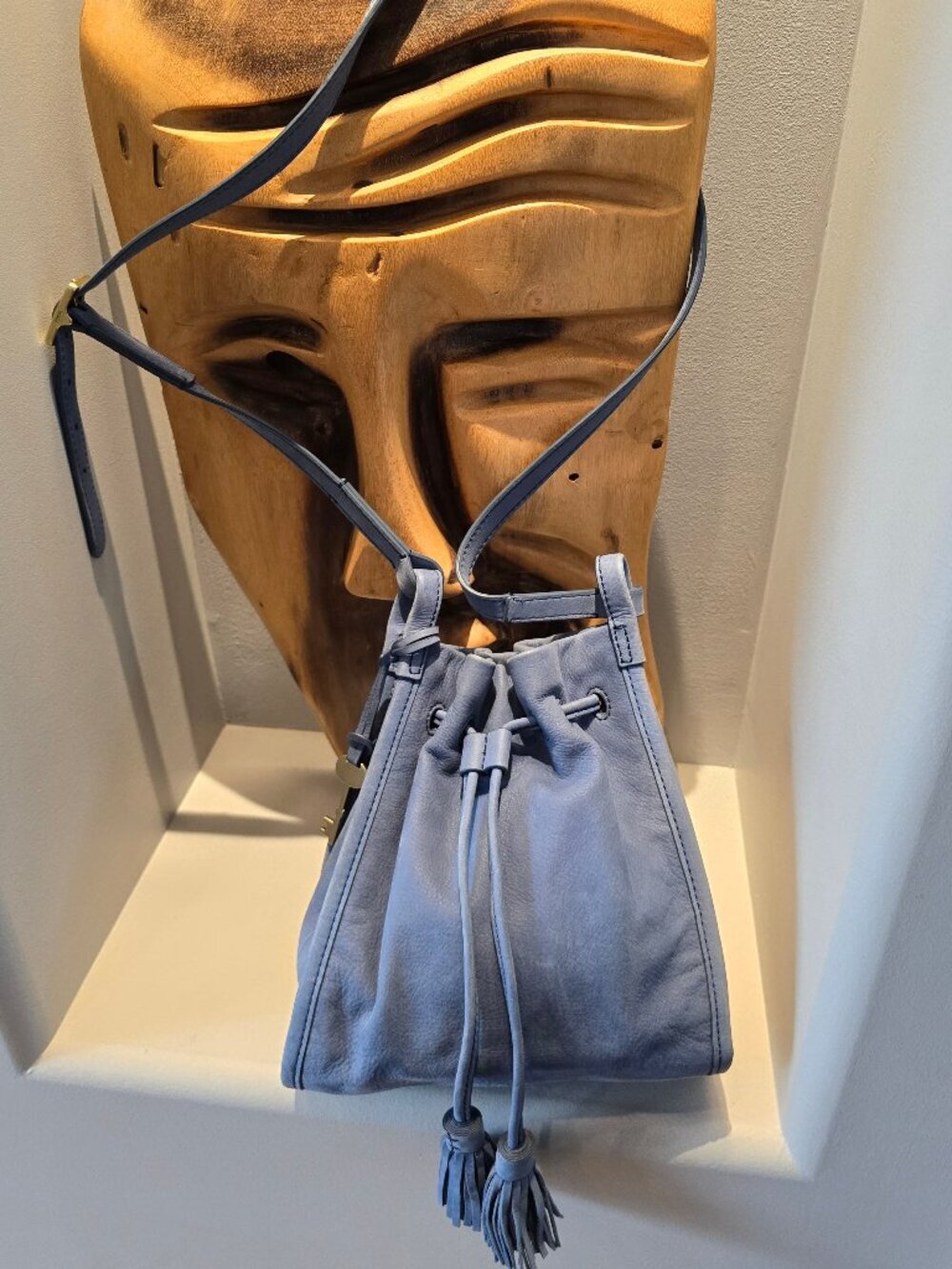 Fossil Light Baby Blue Deep Shoulder Bag W/ Tassels & Key